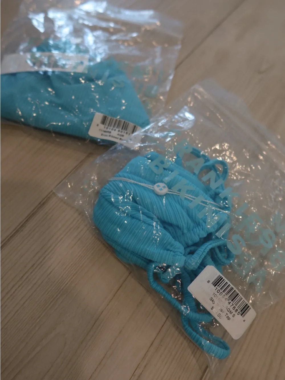 Frankies Bikinis Turquoise Ribbed Triangle Bikini Enzo Bottom Sky Plisse Top